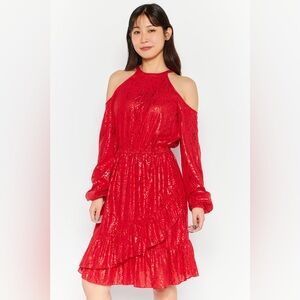 MICHAEL Michael Kors Metallic Snake Print Cold-Shoulder Dress, Size L